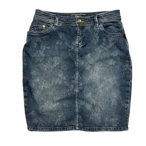 Tommy Bahama Stenciled Floral Denim Skirt Womens Size 4 Blue Jean Casual Summer